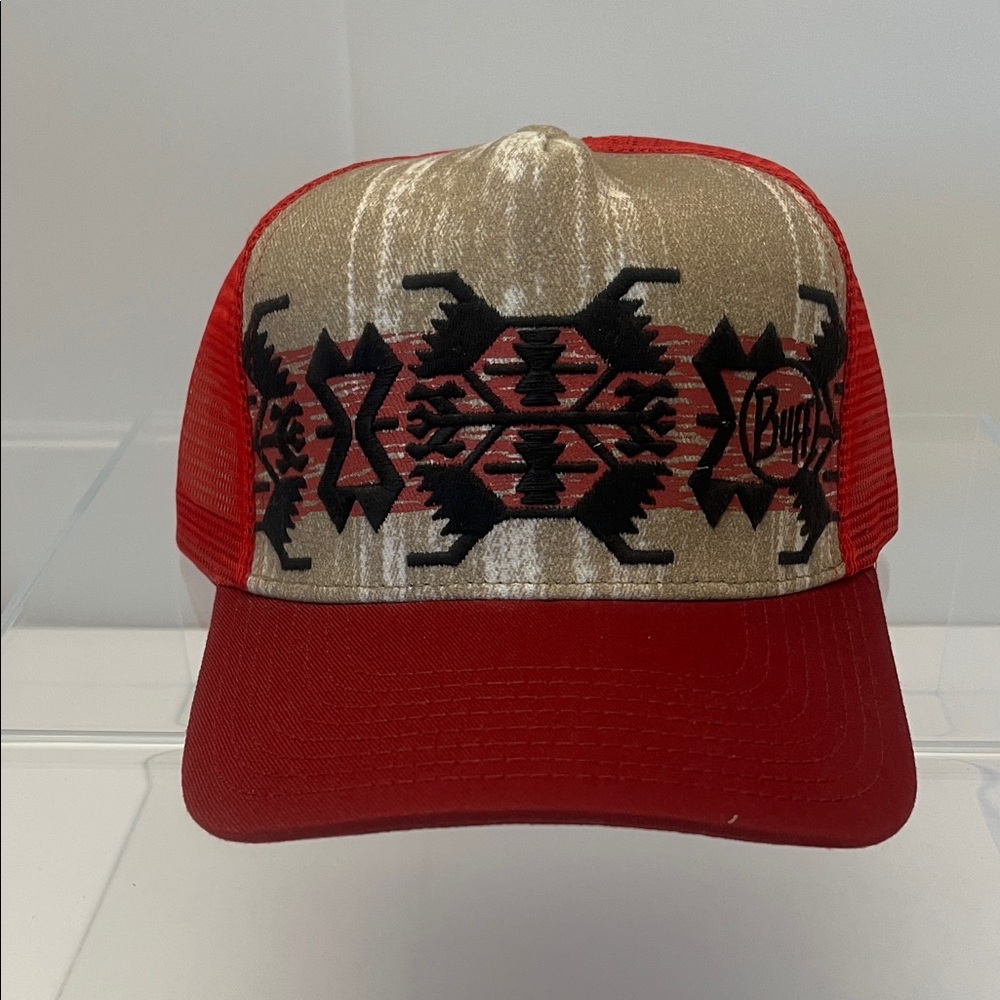 Buff Red and Tan Patterned Hat